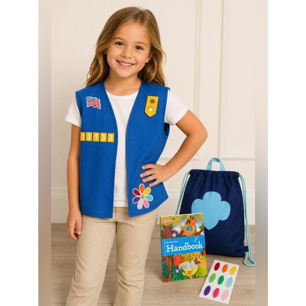 Girl Scouts Daisy Handbook + Vest + Backpack + Petals Patch Set Bundle
